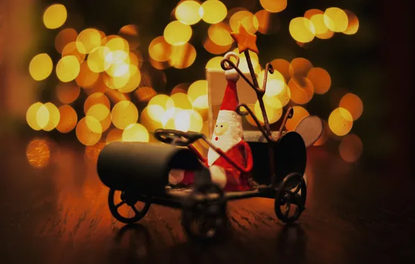 Lights, table, mood, holiday, toy, new year, sleigh, Santa Claus