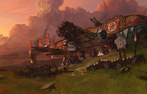 Picture ship, the crash, orcs, warhammer 40k, barricade