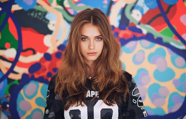Model, women, face, brunette, looking at viewer, sports jerseys, Yulia Rose
