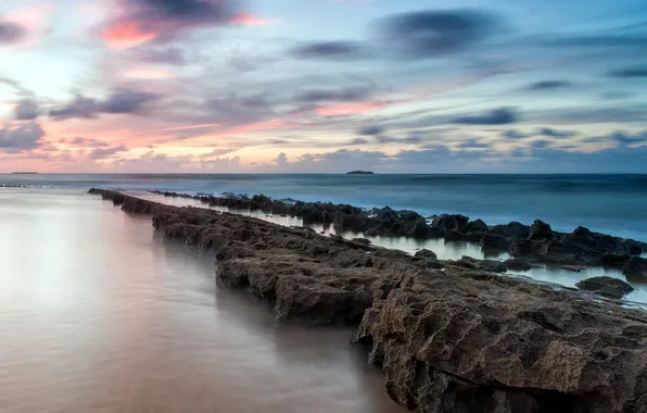Sea, landscape, sunset, stones