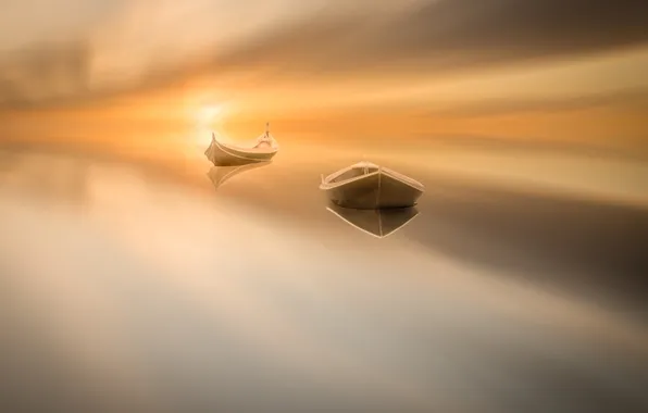 Picture sea, sunset, boats