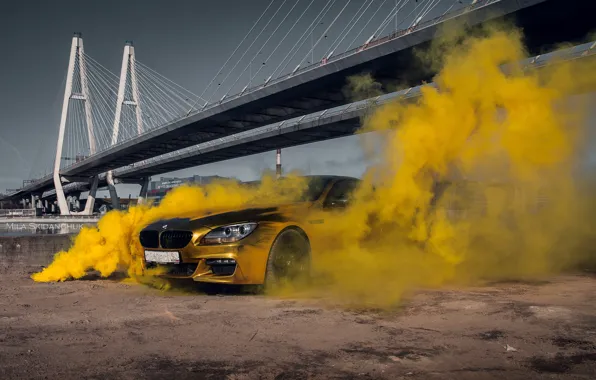 Car, machine, auto, bridge, city, fog, race, bmw