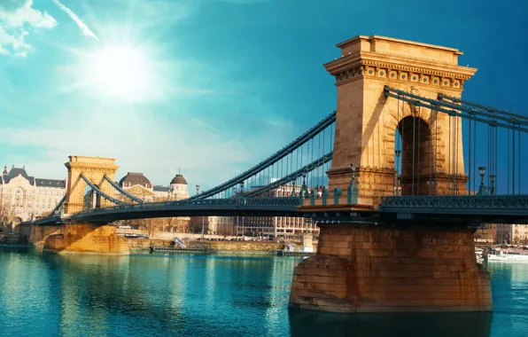 Picture summer, the city, blur, bokeh, view, Hungary, Hungary, suspension bridge