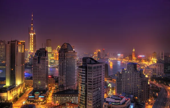 The city, lights, China, Asia, Shanghai