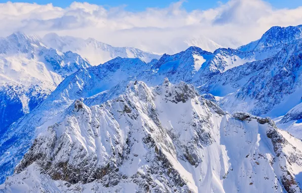 Winter, the sky, clouds, snow, mountains, sky, landscape, nature