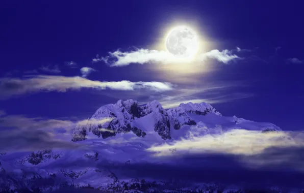 Mountains, night, the moon, Canada, Canada, British Columbia, British Columbia, Mamquam Mountain