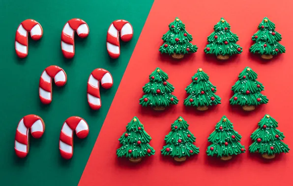 Texture, cookies, Christmas, New year, figures, glaze, Christmas trees, design