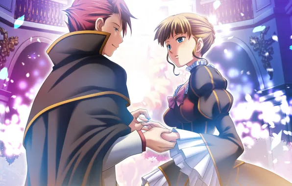Girl, romance, anime, ring, art, guy, Umineko no Naku Koro ni