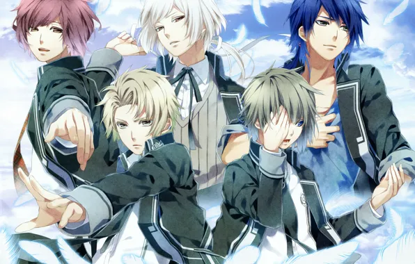 The sky, each, feathers, form, students, visual novel, nijou sakuya, akito syukuri