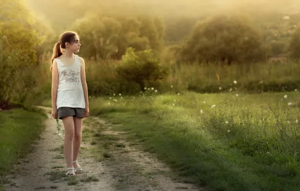 Road, summer, girl