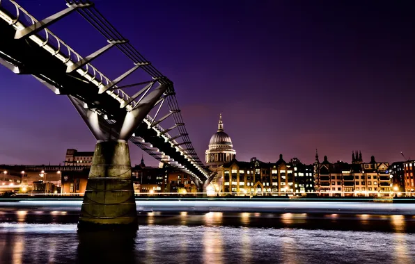 Picture night, England, London, night, London, England, millennium bridge, thames