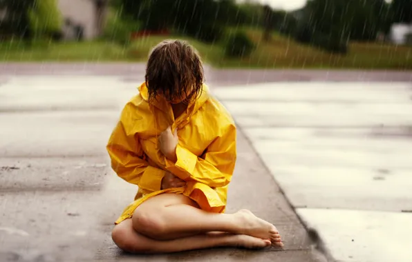 Girl, rain, mood, street