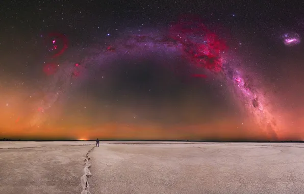 Road, the sky, stars, landscape, night, traces, nature, desert