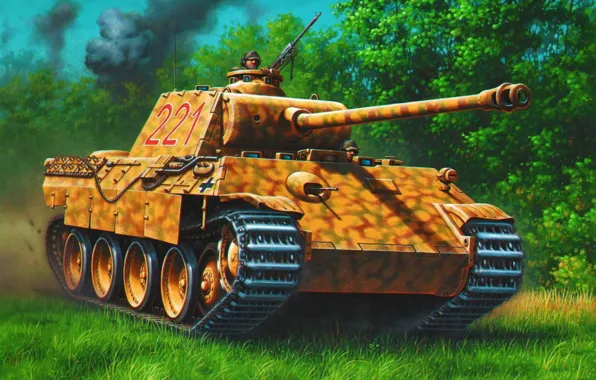 Picture war, art, painting, tank, ww2, Panzer V 'Panther' Ausf. D