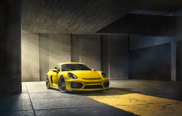 Picture Porsche, Cayman, Front, Yellow, Parking, Supercar, GT4, 2015