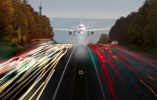 Road, lights, excerpt, the plane