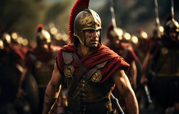 Picture Look, Helmet, Warriors, Men, Digital art, Ancient Greece, The Spartans, AI art