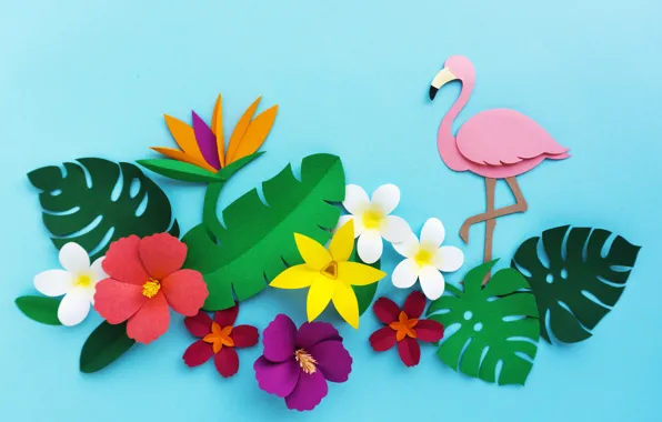 Flowers, rendering, pattern, colorful, Flamingo, flowers, composition, rendering