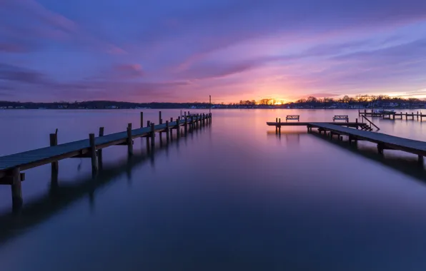 Picture the sky, clouds, sunset, river, shore, the evening, USA, USA