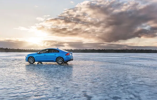 The sky, clouds, trees, sunset, blue, ice, sedan, s60