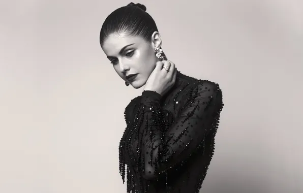 Girl, decoration, face, pose, makeup, dress, black and white, beautiful