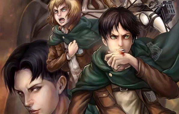 Anime, art, Mikasa, Shingeki no Kyojin, Eren Yeager, Attack of the titans, The invasion of …