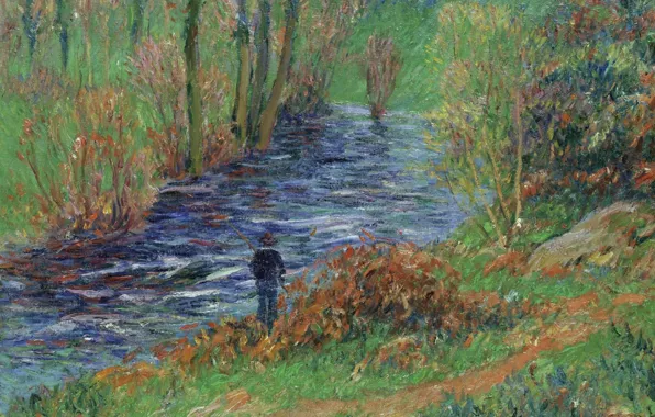 Picture landscape, picture, Henri Sea, Henry Moret, Fisherman on the River Bank