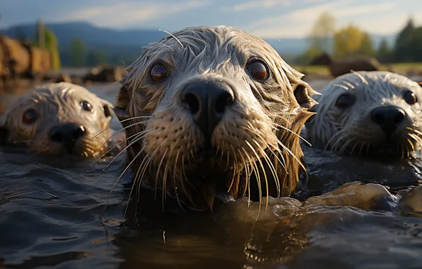 Water, Look, Muzzle, Digital art, Closeup, Wet, AI art, The Art of Artificial Intelligence
