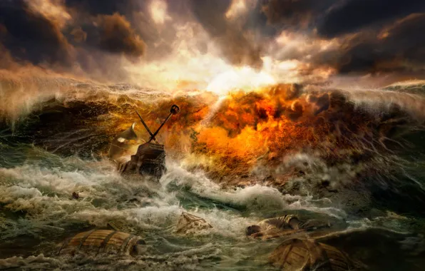 Picture wave, storm, shipwreck