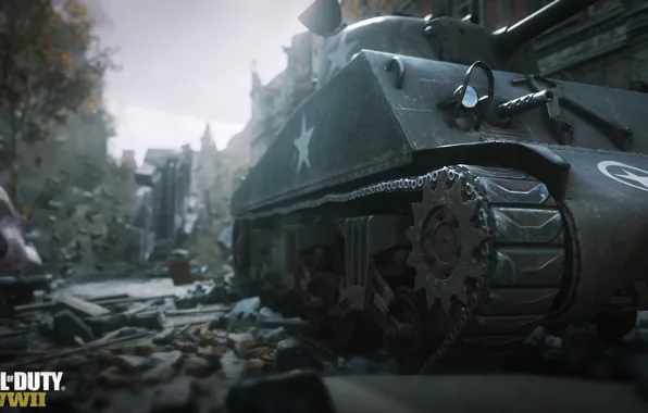 Call of Duty, Tank, Building, World War 2, WW2, Tracks, Ruins, COD 2017