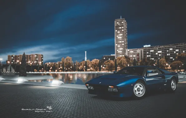 Auto, Night, Blue, The city, Machine, Ferrari, Supercar, Sports car