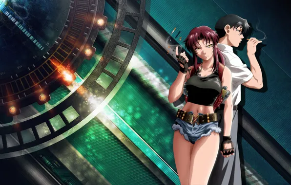 Picture Black Lagoon, Revy, girl, gun, smoking, shorts, weapon, anime