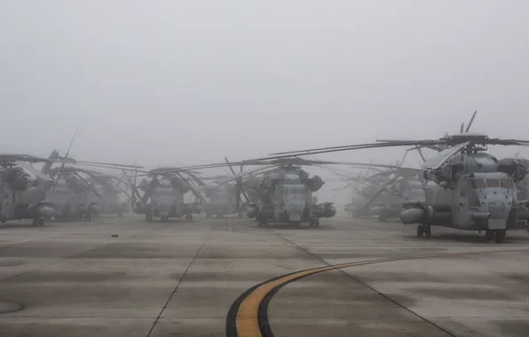 Fog, helicopters, Super Stallion, CH-53E