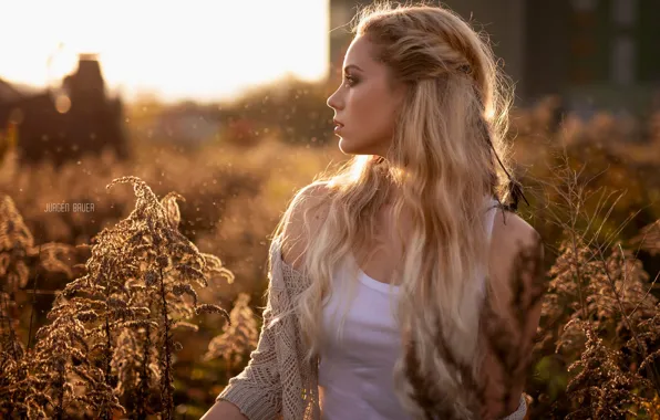 Grass, the sun, face, pose, model, portrait, makeup, Mike