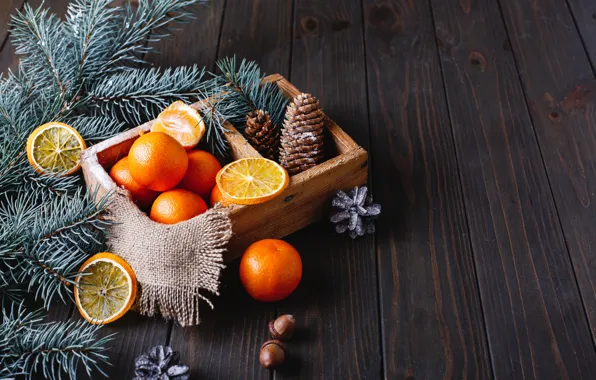 New year, slices, orange, decor, tangerines
