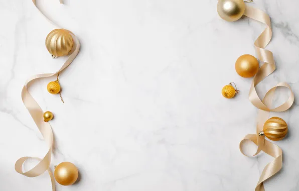 Balls, holiday, Christmas, tape, white background, New year, gold plated, light background