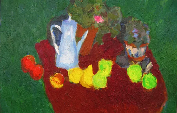 Picture kettle, Still life, 2005, green background, The petyaev