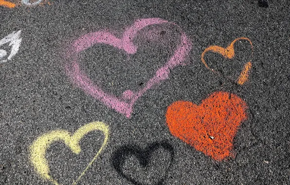 Asphalt, hearts, Valentine's Day. Valentine, Valentine's Day