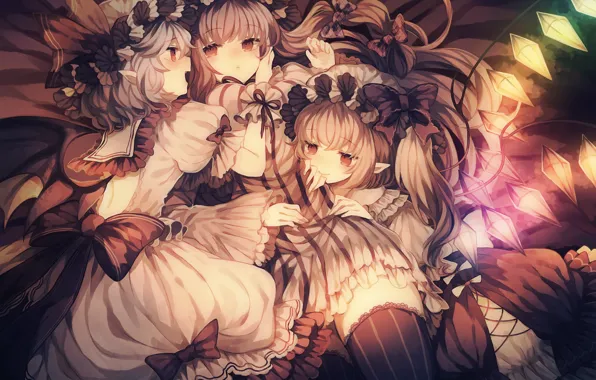 Girls, the game, anime, art, touhou