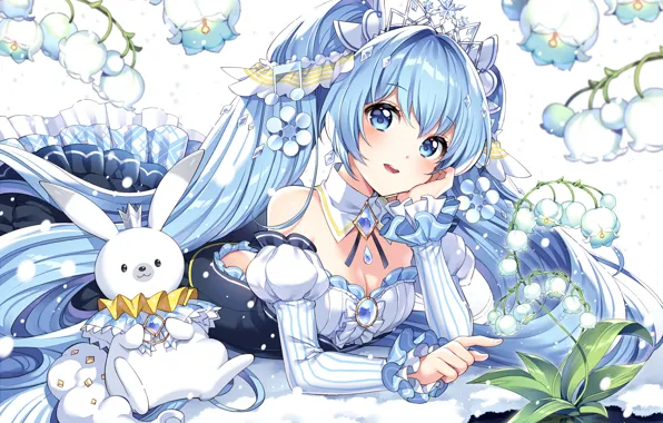 Picture vocaloid, Hatsune Miku, Vocaloid, flowers, animal, lilies of the valley, hatsune miku