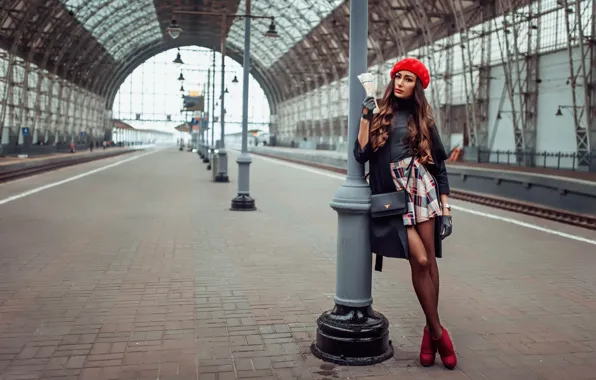 Girl, station, takes, skirt