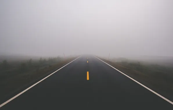 Picture road, field, fog, mystery