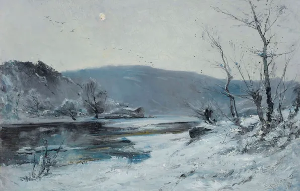 Picture landscape, picture, Emil Noireau, On The Loire. Winter, Emile Noirot