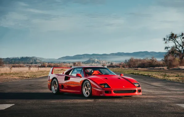 Red, F40, Mountains, Road