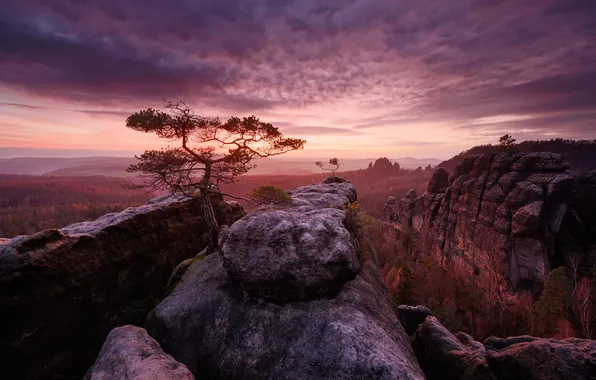 Autumn, the sky, clouds, sunset, mountains, stones, rocks, dawn