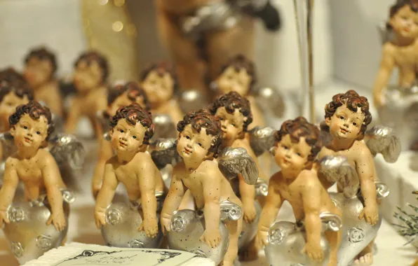 Winter, holiday, angels, Christmas, New year, figures, a lot, bokeh