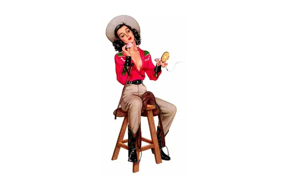 Picture girl, hat, cigarette, chair, stool, pin up, powder box
