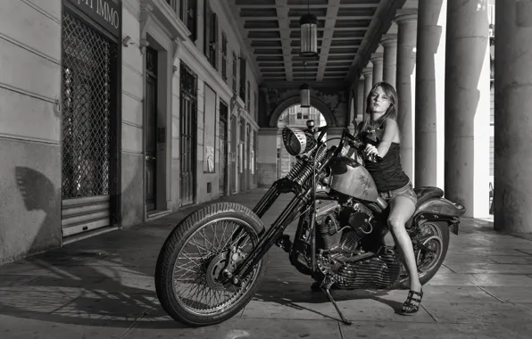 Picture girl, black and white, bike