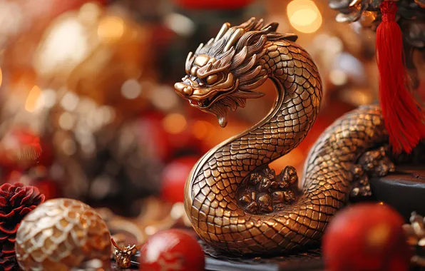 Balls, balls, snake, snakes, New year, gold, symbol of the year, gold