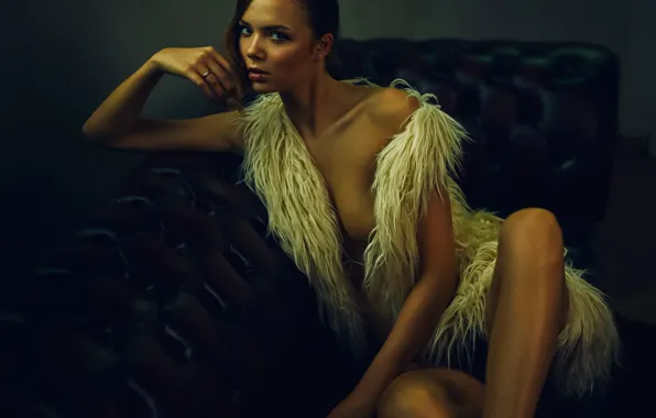 Chest, look, pose, model, makeup, hairstyle, fur, brown hair